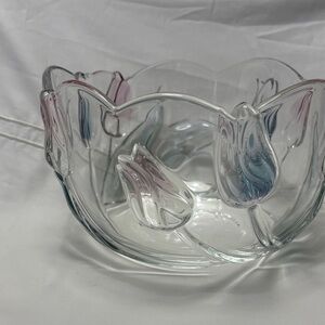 Tivoli Mikasa Clear crystal Glass Tulip Bowl with Subtle Pink and Blue Accents